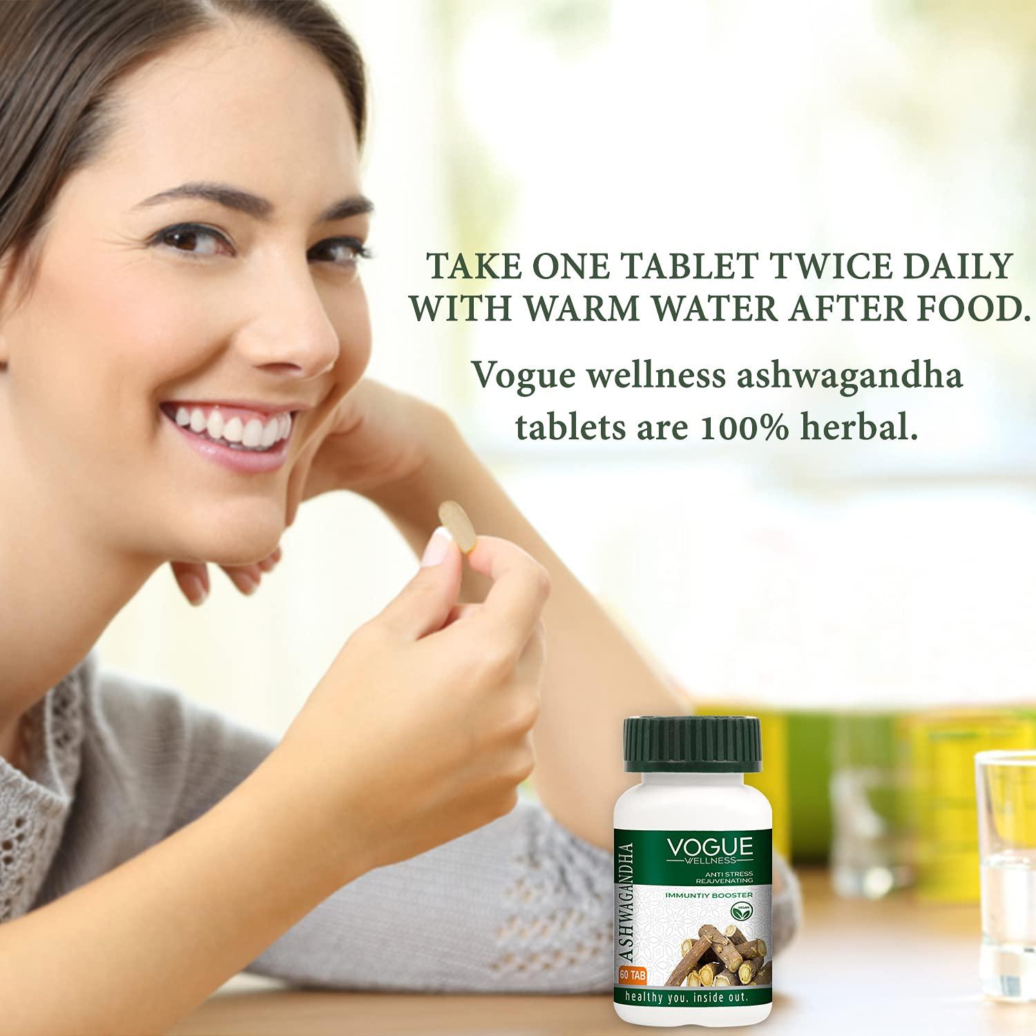 Vogue Vogue Wellness Ashwagandha Tablet for Anti Stress Rejuvenates Body & Immunity Booster Tablets - 60 Tablets-pack of 3