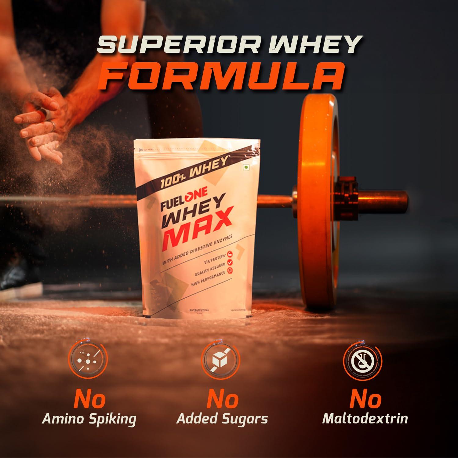 FUELONE FUELONE Whey Max (Mango, 1kg / 2.2lbs) | Whey Protein Concentrate & Whey Protein Isolate | 27g Protein