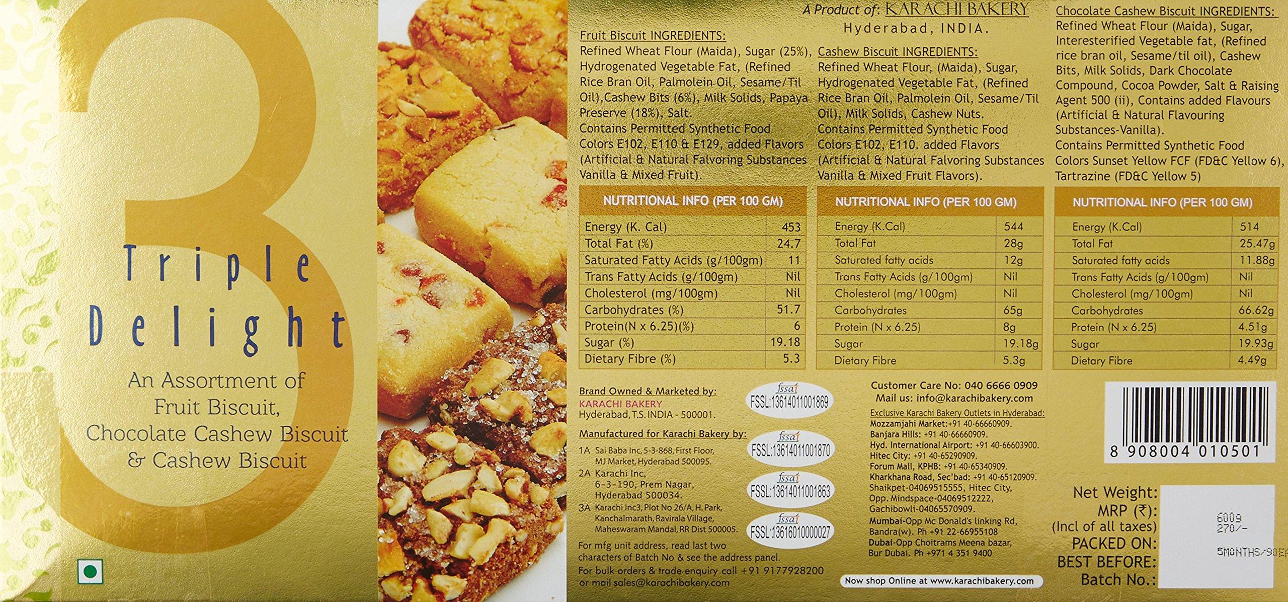Karachi Bakery Karachi Bakery Cashew Biscuits, 400 Gram + Triple Delight Fruit Biscuit With Chocolate & Cashew, 600 Gram