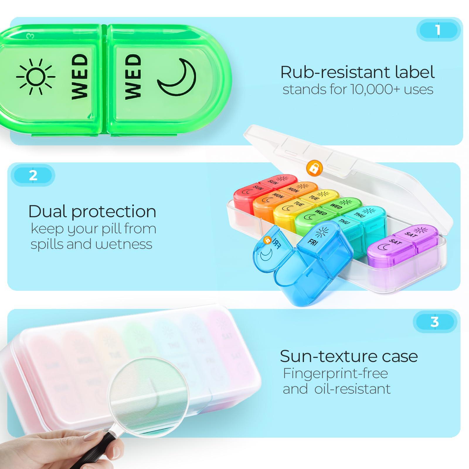 Windtrace 7 Days AM PM Pill Organizer - 2 Times a Day Large Weekly Pills Case, BPA-Free Pills Box Container Cases, Morning and Night Pill Boxes with Unique Push-Button Pop Open Design Hold Vitamin, Medicine