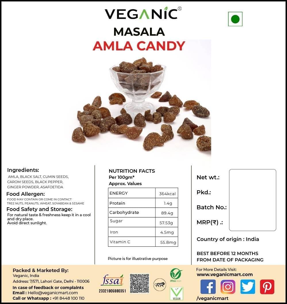 Veganic Veganic Masala Amla Candy | Aavla Candy | Soft And Fresh Chatpati Amlaa Candies | Salted Tangy Gooseberries | Mouth Freshener/Mukhwas 200g