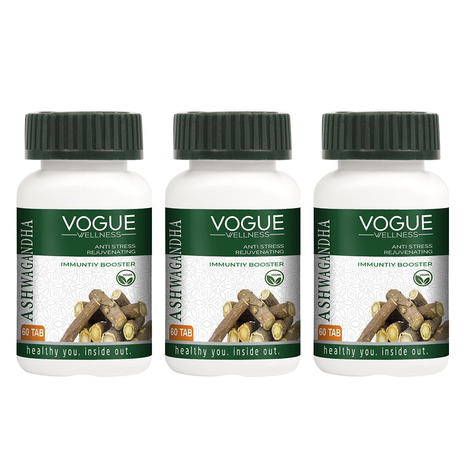 Vogue Vogue Wellness Ashwagandha Tablet for Anti Stress Rejuvenates Body & Immunity Booster Tablets - 60 Tablets-pack of 3