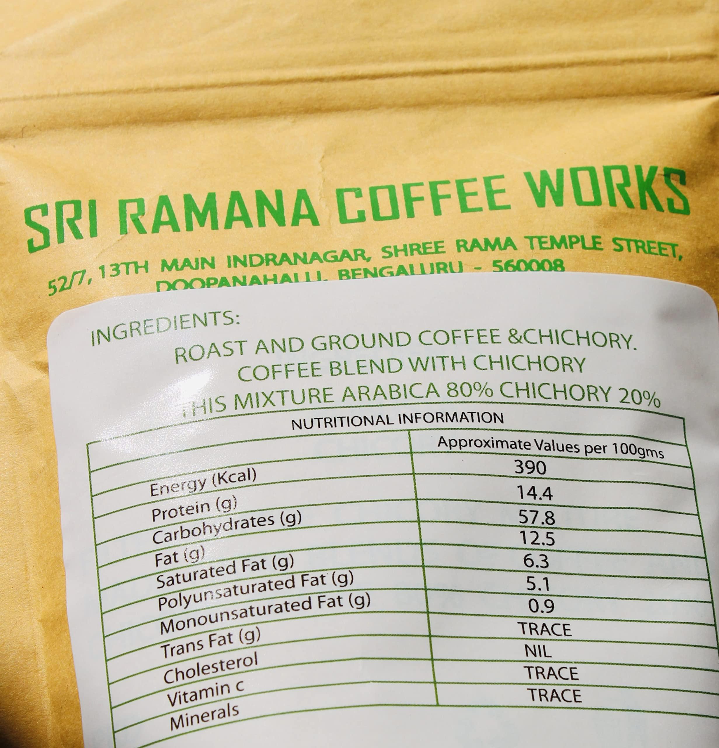 SRI RAMANA COFFEE WORKS SRI RAMANA FILTER COFFEE POWDER (80% Arabica & 20% Chicory) I We Blend for Each One's Taste I Freshly Roasted Arabica Beans Powdered once the order is placed I Not an Instant Coffee Powder
