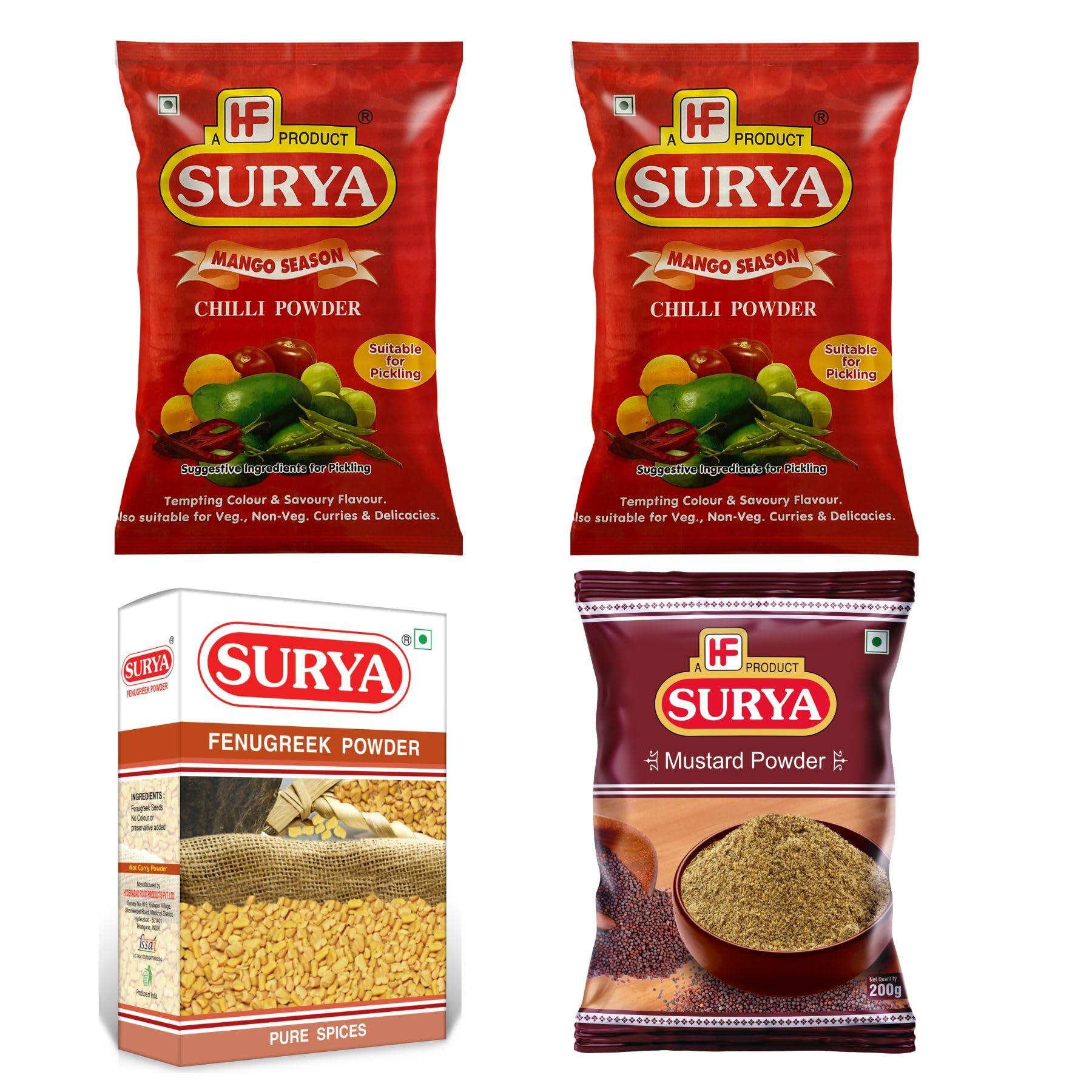 surya Surya Masale combos - Fenugreek powder 100g + Rai powder 200g + Pickle Mirchi powder 200g + Pickle mirchi powder 200g ((Pack of 4))