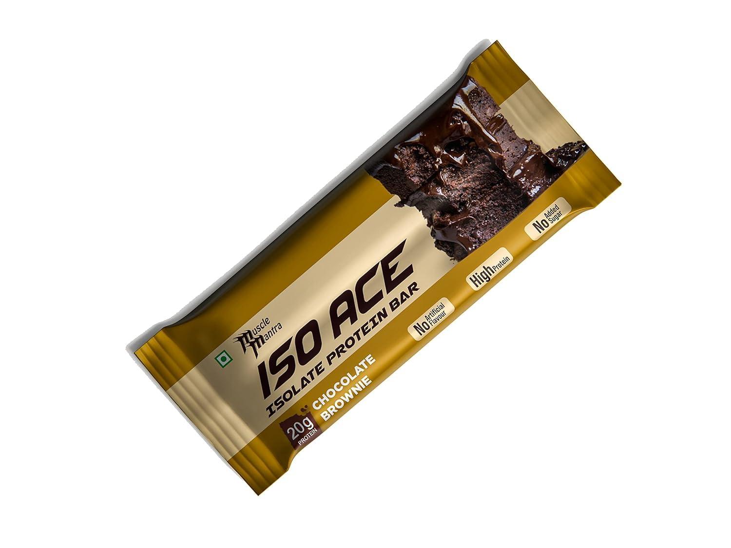 Muscle Mantra Muscle Mantra ISO ACE Isolate Protein Bar - Chocolate Brownie | High Protein & Energy Snack Bars | 20gm Protein, 9gm Fiber Bars, No Added Sugar, Gluten Free, No Artificial Flavour - (Pack of 2, 12 Bars)