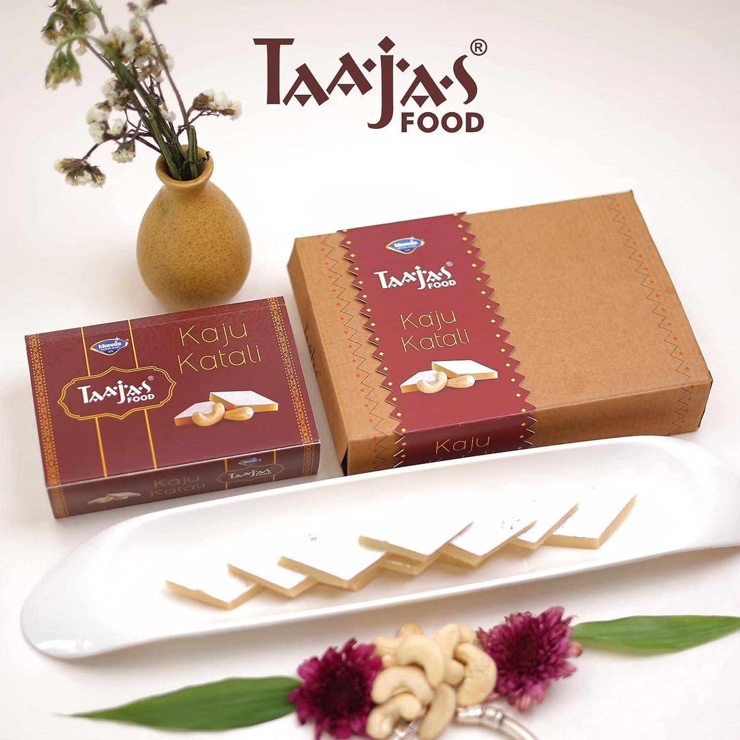 TAAJAS FOOD TAAJAS FOOD Sugar Free Kaju Katli 250g | Gluten Free Indian Fresh Traditional Mithai | Made With Finest Cashews | No Preservatives, Artificial Color, Flavor & Delicious Sweet Taste | Festive Gift Box
