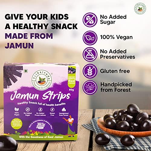 TRIBALVEDA Tribalveda Whole Dried Jamun Strips - Pack of 24(20gm each), Fresh Fruit, Black Plum, Jamun Bar, Healthy Mixes Chips, Dried Fruit, Rich In Dietary Fibers, Hygienically Packed (Jambu Strips)