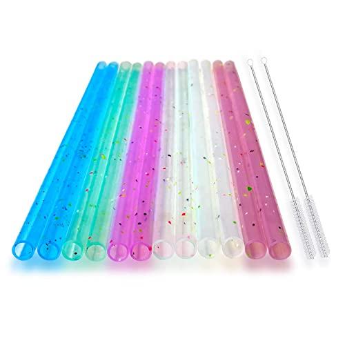 HT-INTL Reusable Silicone Drinking Straws, 12 Pcs Eco Friendly Silicone Straws 2 cleaning Brushes,for 30oz and 20oz Tumblers, Rtic,Yeti, Ozark, (Two-tone Dot, 10 inches)