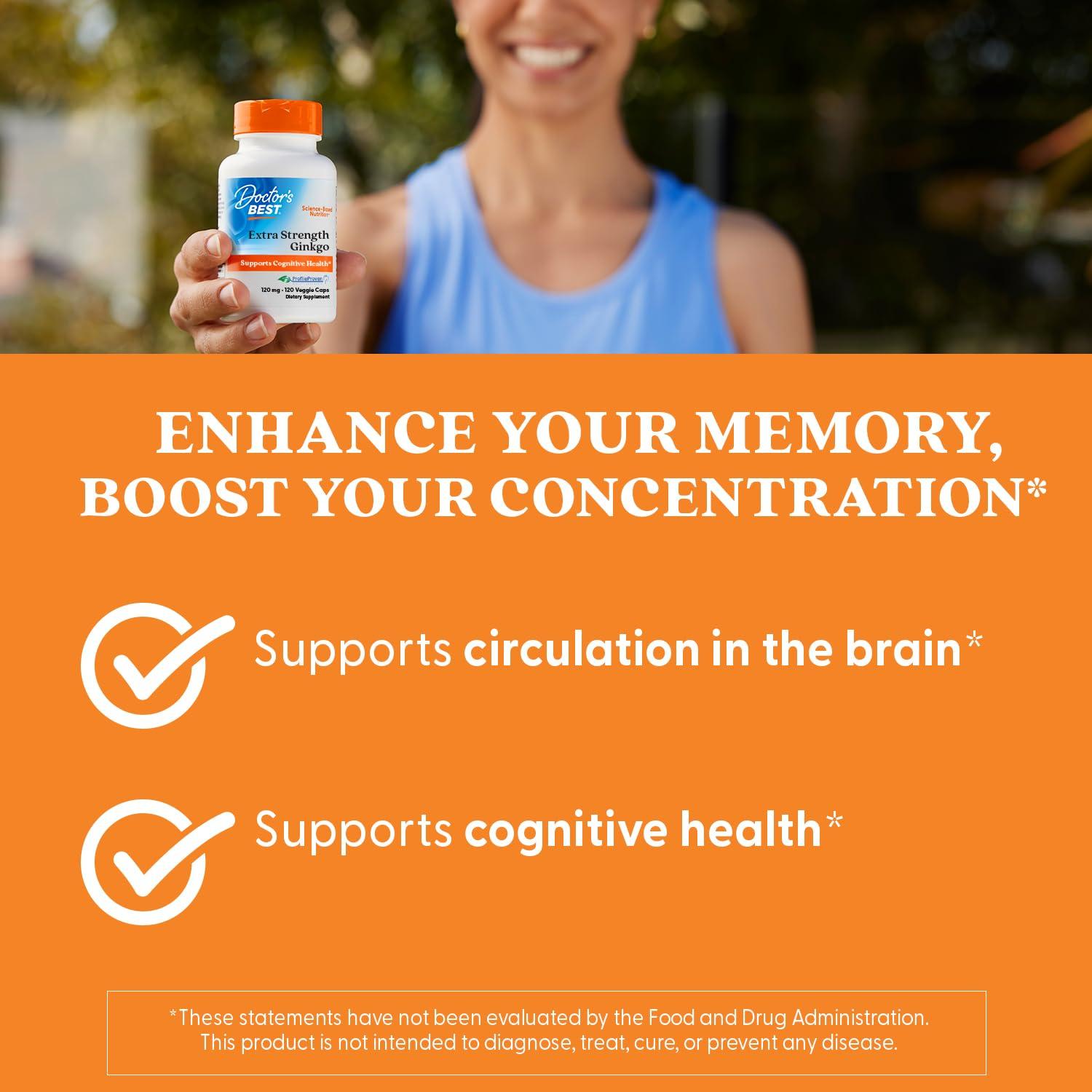 Doctor's BEST Doctor's BEST Extra Strength Ginkgo, Non-Gmo, Gluten Free, Vegan, Soy Free, Promotes Mental Function And Memory, 120 Mg, 120 Count (Pack Of 1) - Capsule