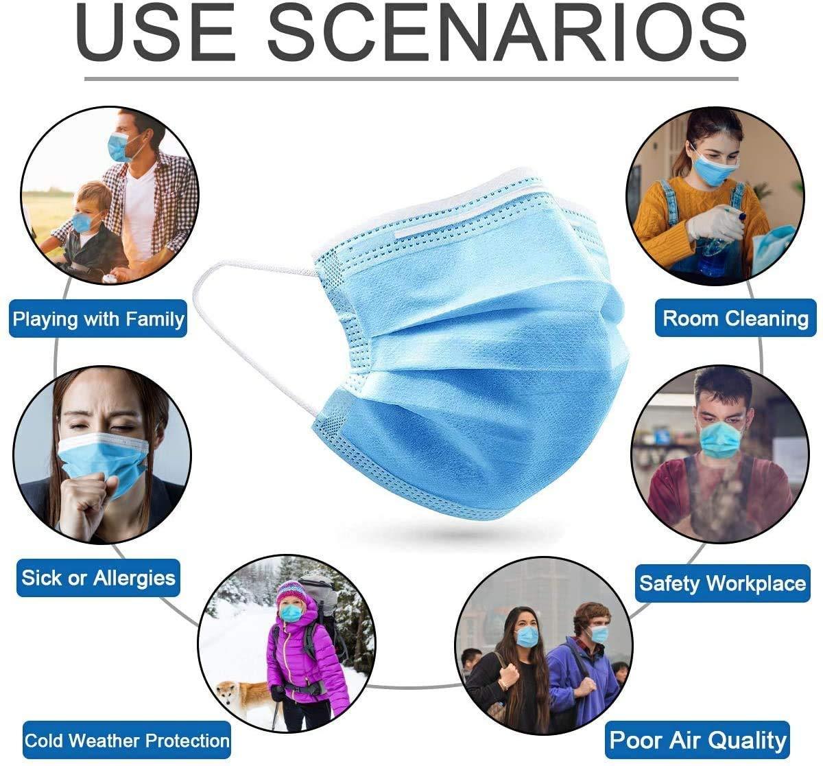 NightCare 3 Ply Disposable Face Mask Universal Breathable & Comfortable Non Surgical Safety Mask with Earloop & Nose Pin (100 Pcs)