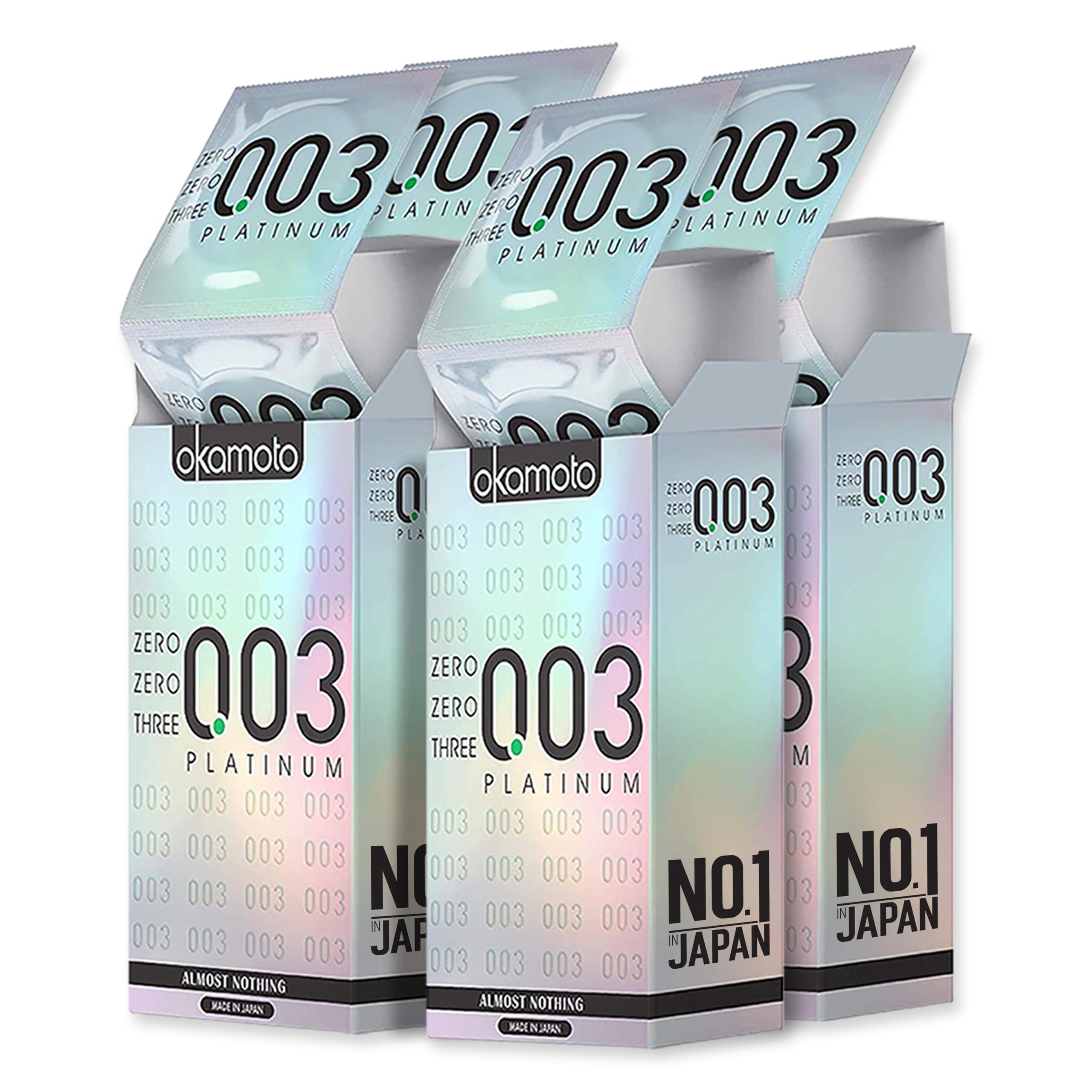 OKAMOTO Okamoto Condom | Ultra Thin Condoms for Men | Thinnest Premium Japanese Condoms | Made In Japan | 0.03 mm thin | 003 Platinum (Pack of 4)