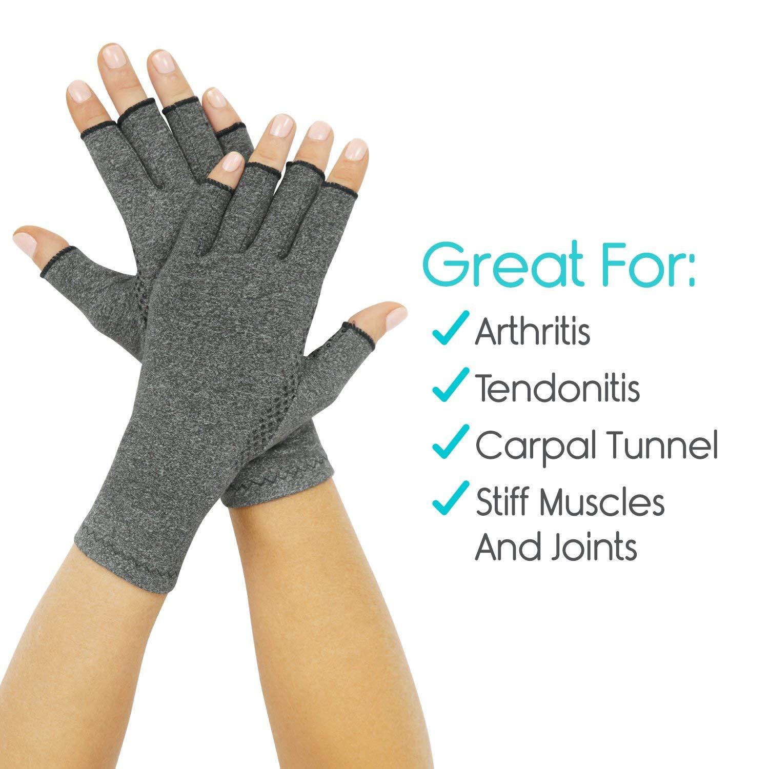 Vive Arthritis Gloves With Grips by Vive - Textured Open Finger Compression Hand Gloves for Rheumatoid and Osteoarthritis - Joint Pain Relief for Men & Women (Large)