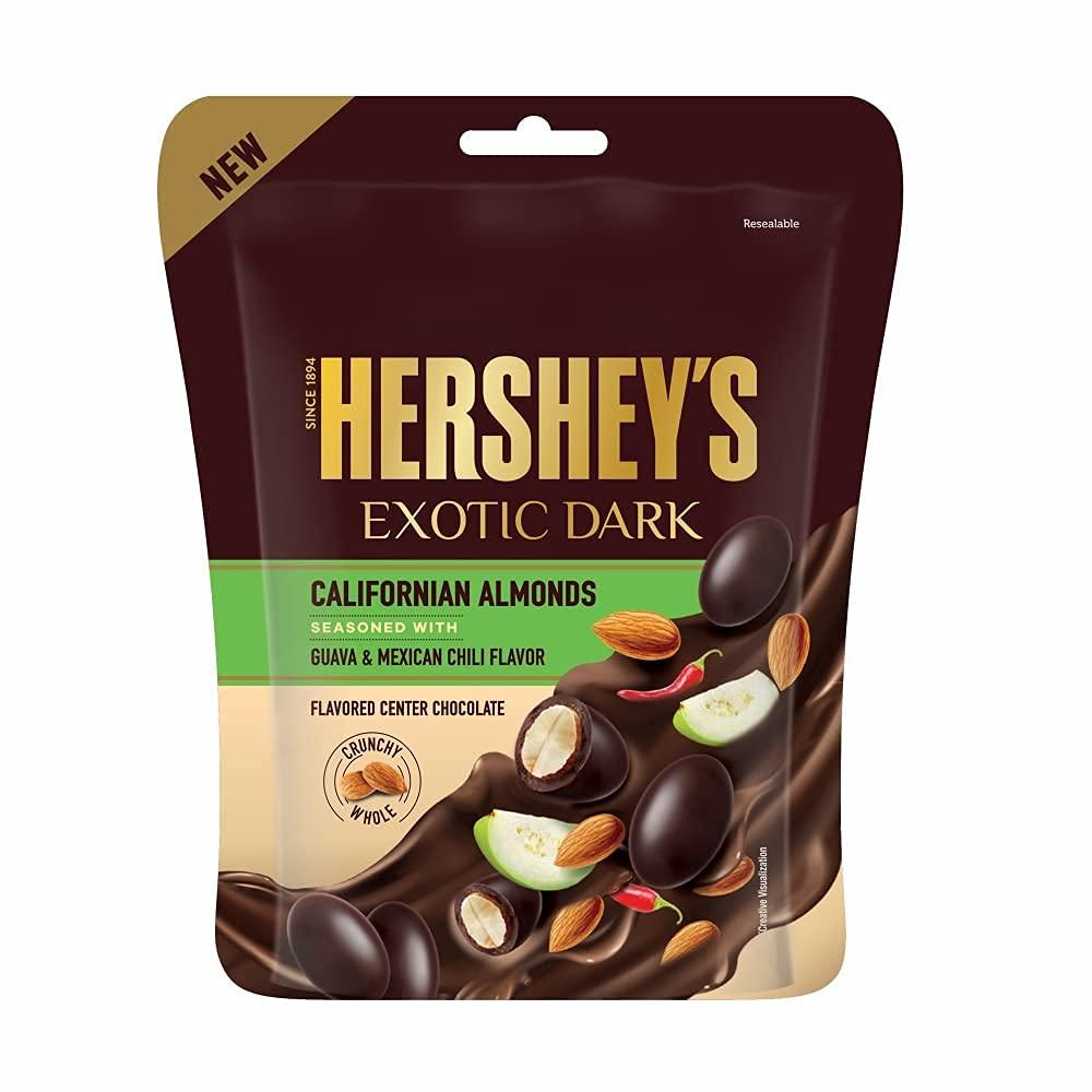 HERSHEY'S HERSHEY\'S Exotic Dark Chocolate- Californian Almond Seasoned with Guava-Mexican Chili Flavor 90G ( Pack of 4), 360 Gm