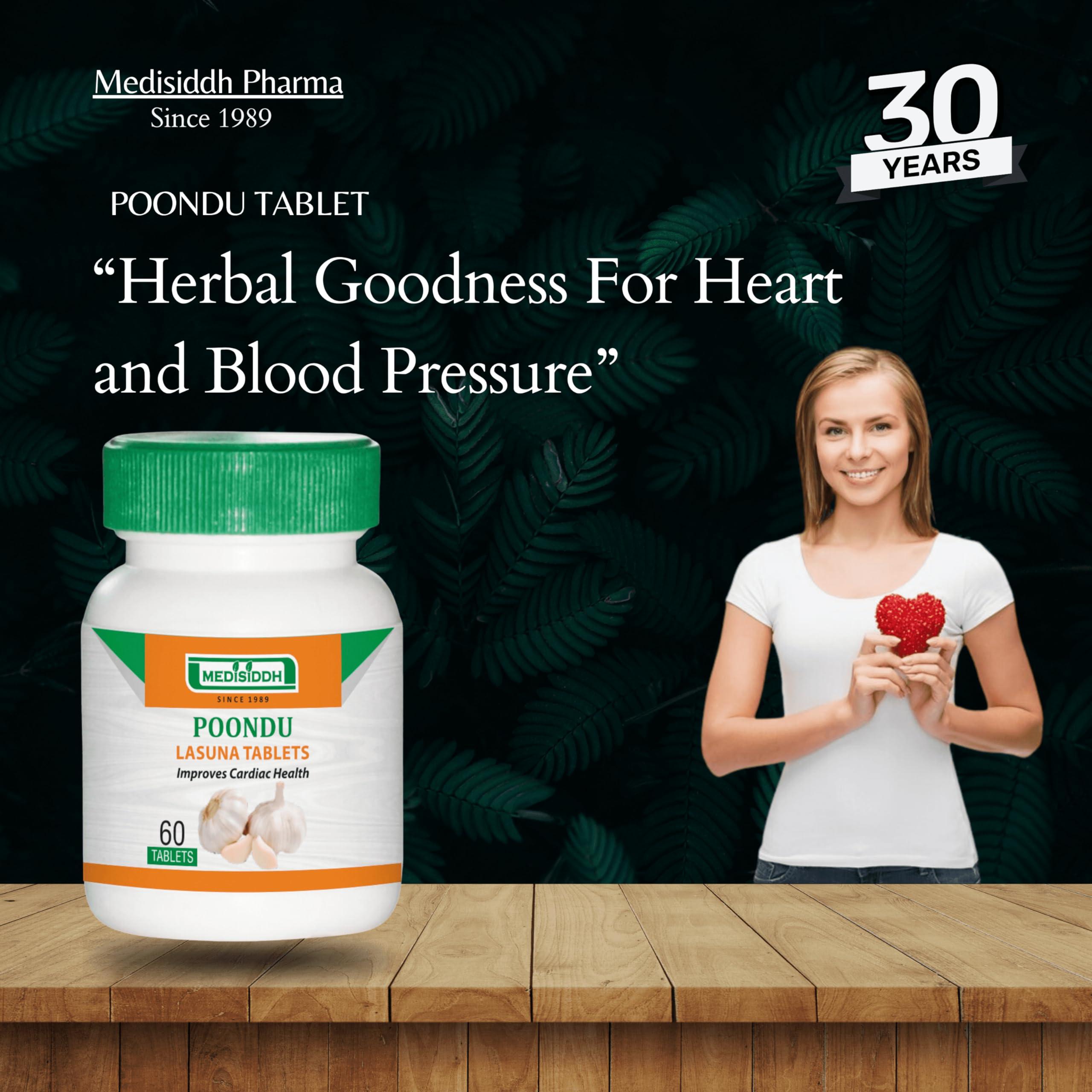 MEDISIDDH Medisiddh Poondu Tablet 60 No\'s, Allium sativum, Vellulli, Nelluthulli, Vellaipoondu, Vellulli, Tellapya, Tellagadda, Lahsan, Seer,Throat infection,Cholestrol,Promotes Digestion.