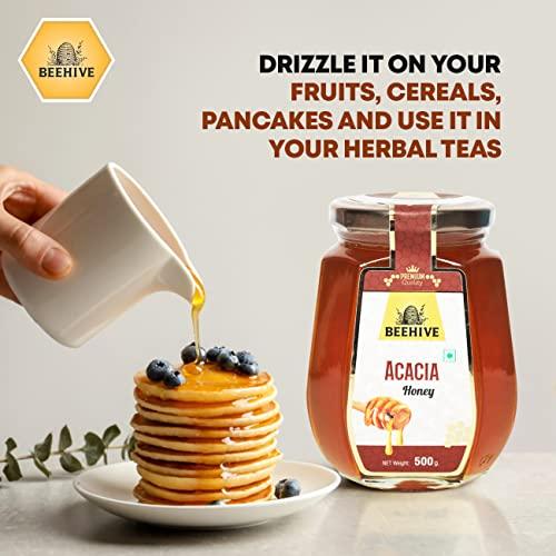 BEEHIVE Beehive Acacia Honey | 100% Pure & Natural | Energy Booster | Mild Honey Raw and Unprocessed Honey | 500 g