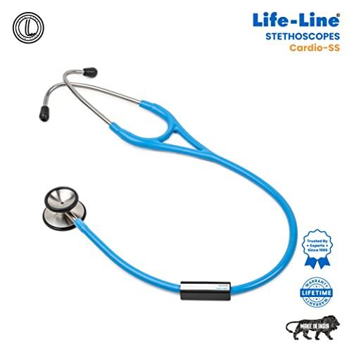 LIFE LINE LIFE LINE Cardio SS Stethoscope (Light Blue) | Single Side Diaphragm Stainless Steel Chest Piece for Adult | 2-way Tube | Suitable for Doctors