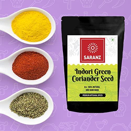 SARANZ SARANZ Indori Green Coriander Seeds, Indori Green Dhaniya, Sabut Dhania Indian Masala Natural and Handmade Premium Artisanal Spices with Rich & Strong Flavour 200 Grams