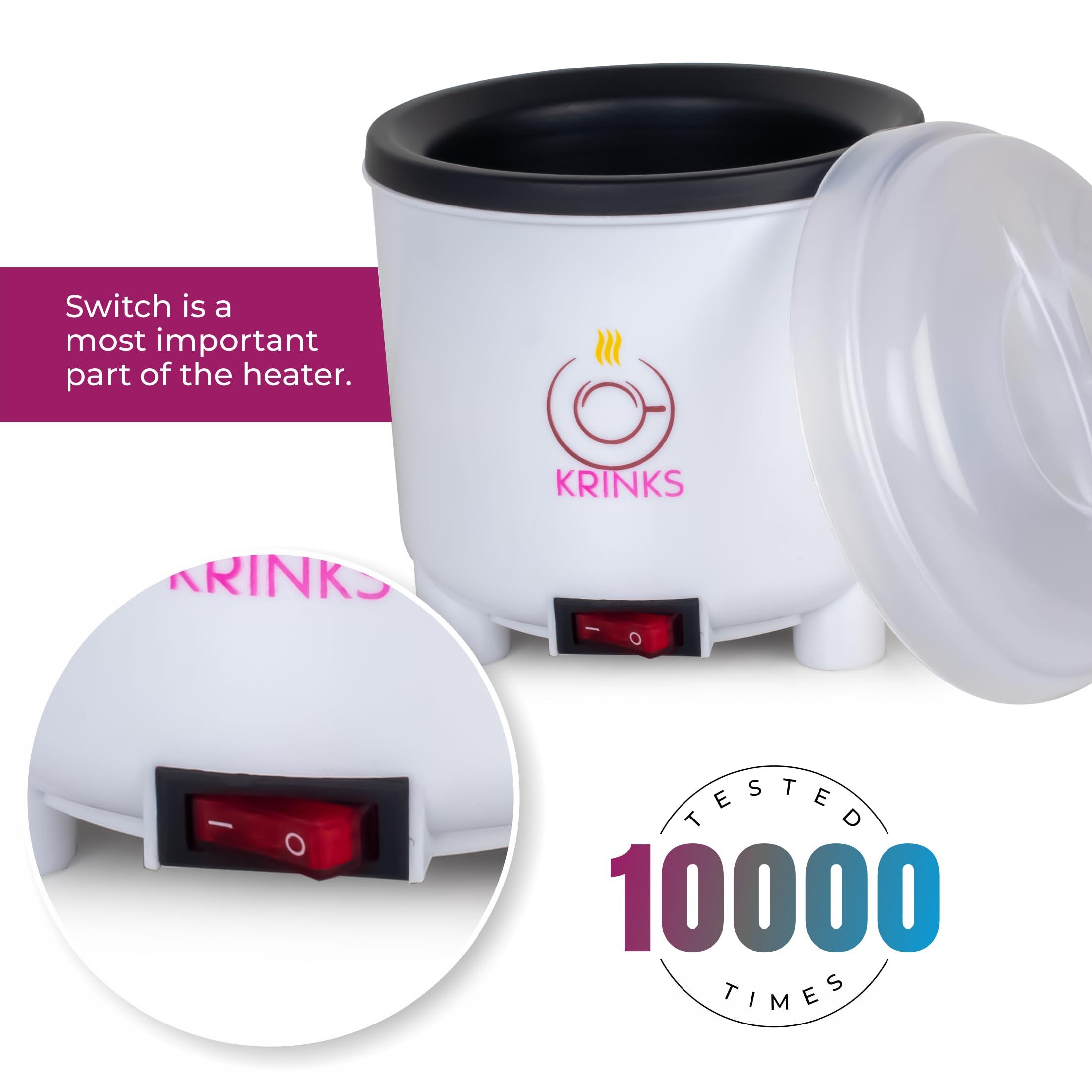 KRINKS KRINKS Wax Heater for Waxing for Women with Wax Applicator for Women | Wax Machine for Waxing | Easy to Use | Made in India | White Color, Pack of 1 Heater and 1 Spatula