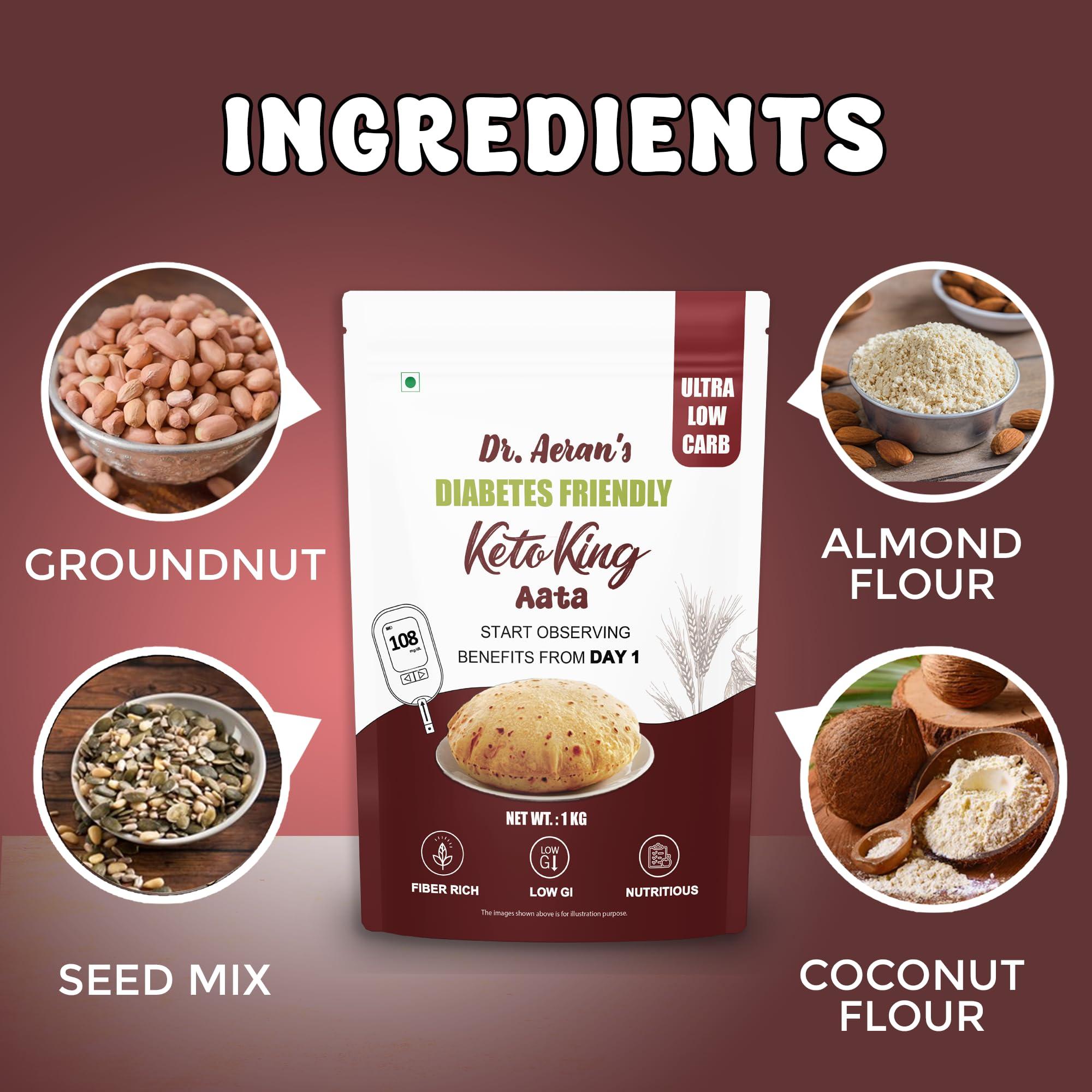 Dr. Aeran\'s Dr. Aeran\'s Diabetes Friendly Keto King Atta, 5Kg, Ultra Low Carb, Low GI Atta for Sugar Release Control, Diabetic Atta For Diabetic Care, High Fiber Flour, Sugar Control Keto Atta