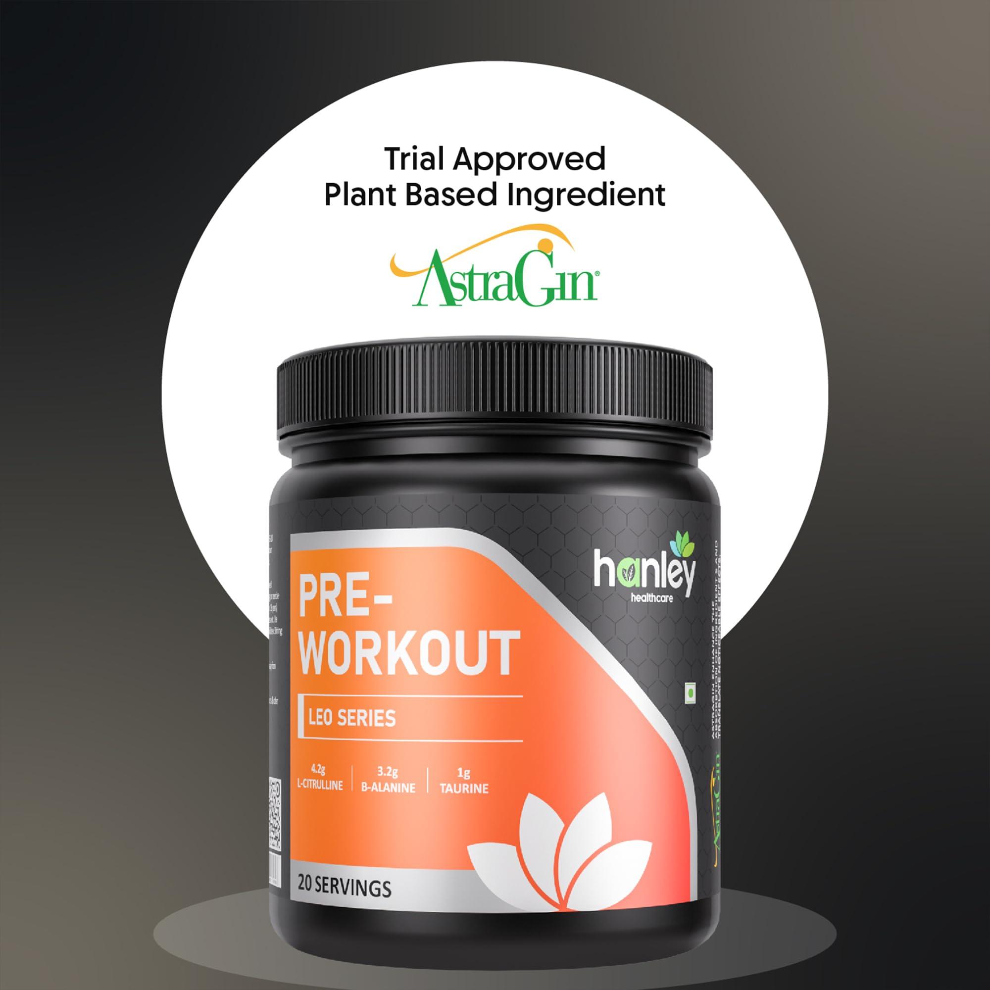 Hanley Healthcare Hanley Leo Pre-Workout with Astragin - Pre Workout Supplement for Men - Orange Flavor (20 Servings, 300g)