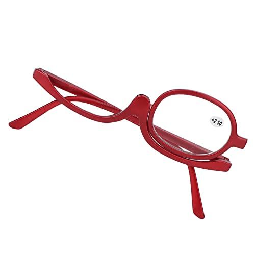 Zunate Zunate Makeup Glasses Single Lens, Rotatable Flip Down Lens Make up Eyeglasses, Readers Magnifier Eyeglasses for Women, Red(+2.50)