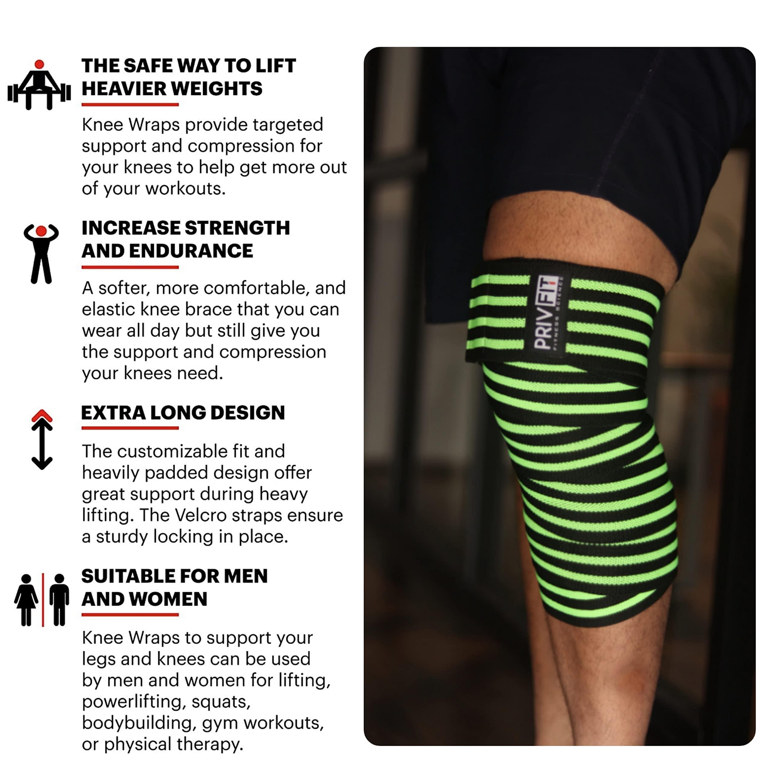 PRIVFIT Knee Wraps for Squats - Knee Support Weight Lifting, Knee Straps for Weightlifting, Gym, Powerlifting, Crossfit, WOD, Cross Training, Women & Men