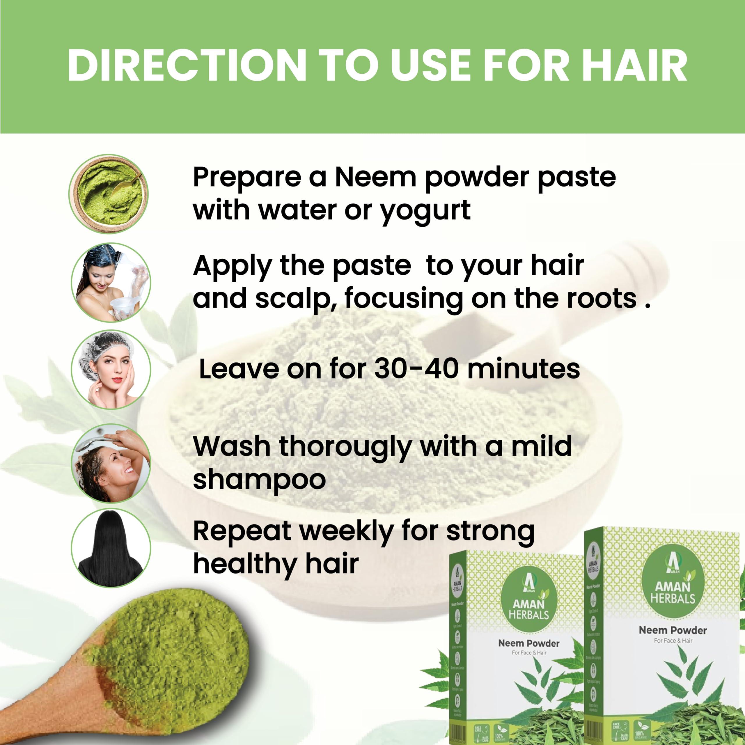 AMAN AMAN HERBALS - 100% Organic Neem leaves Powder, Azadirachta Indica for Face, Skin & Hair care (Pack of 3)