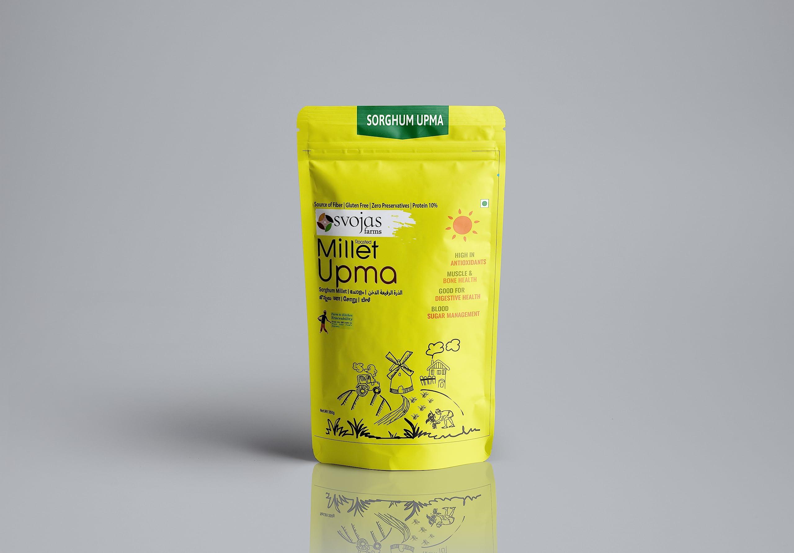 Svojas Farms Svojas Farms Millet Upma | Gluten-Free, Preservative-Free, Quick & Healthy Breakfast Mix | Twin Pack | Great Taste | Great Source of Protein & Fiber | Made with Premium Quality Sorghum Millets | Easy, Delicious & Nutritious Breakfast Option for Whole