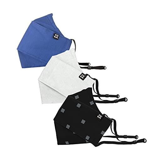 YUGA YUGA Cotton Reuseable Mask (Galaxy Black, Blue Candy, Pearl White, Without Valve, 3 Pieces) for Unisex
