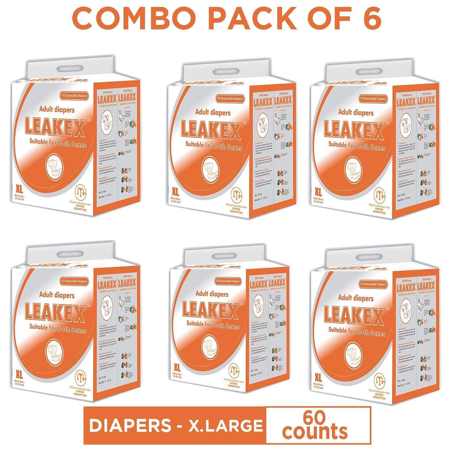 LEAKEX Leakex Premium High Absorbency Unisex Adult Diaper - Senior Incontinence Diapers- Extra Large Size/XL (Waist Size:- 31\"- 53\" Inch)