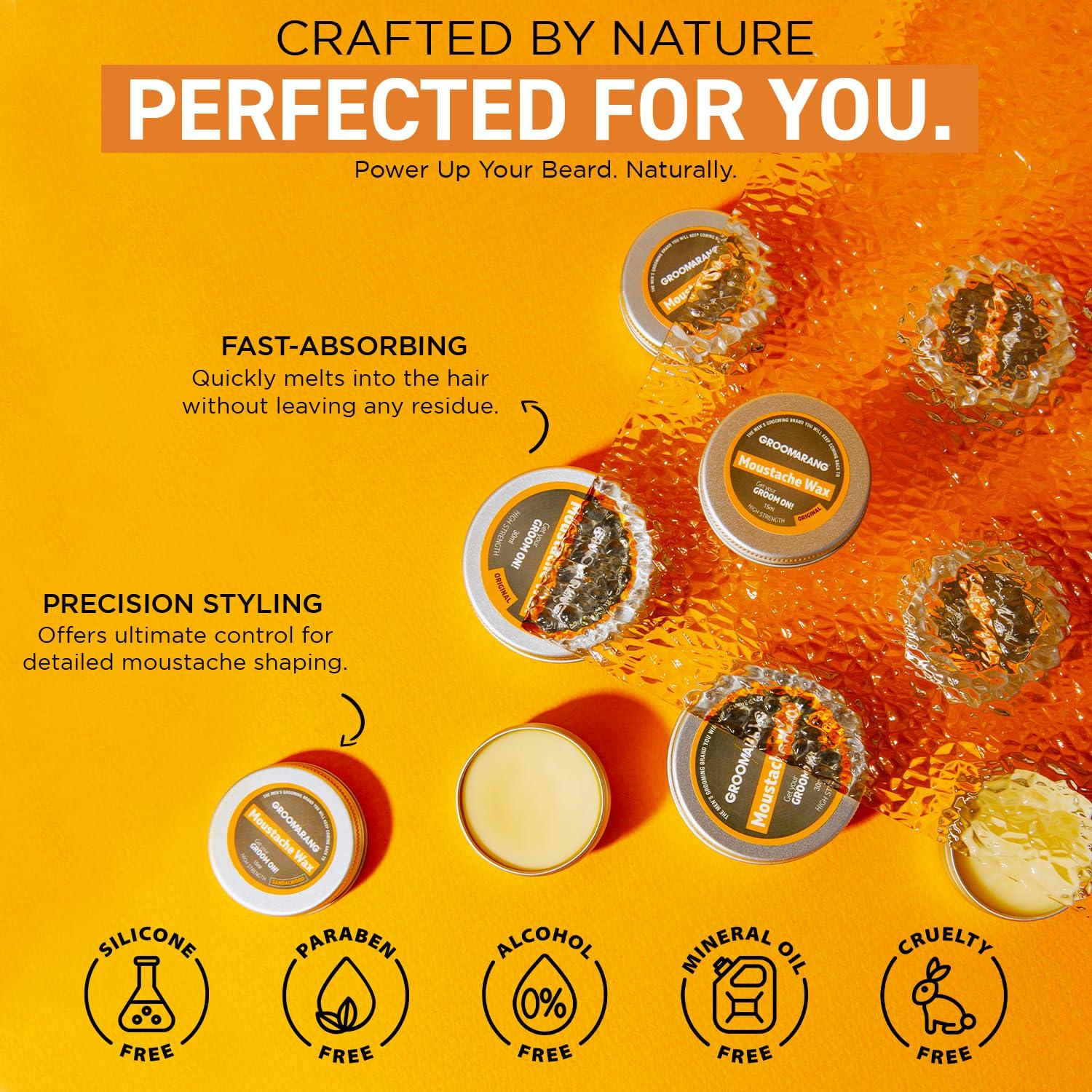 Groomarang Groomarang Moustache & Beard Wax Extra Strong Original 100% Natural Hair Care Organic & Vegan 30ml (medium)