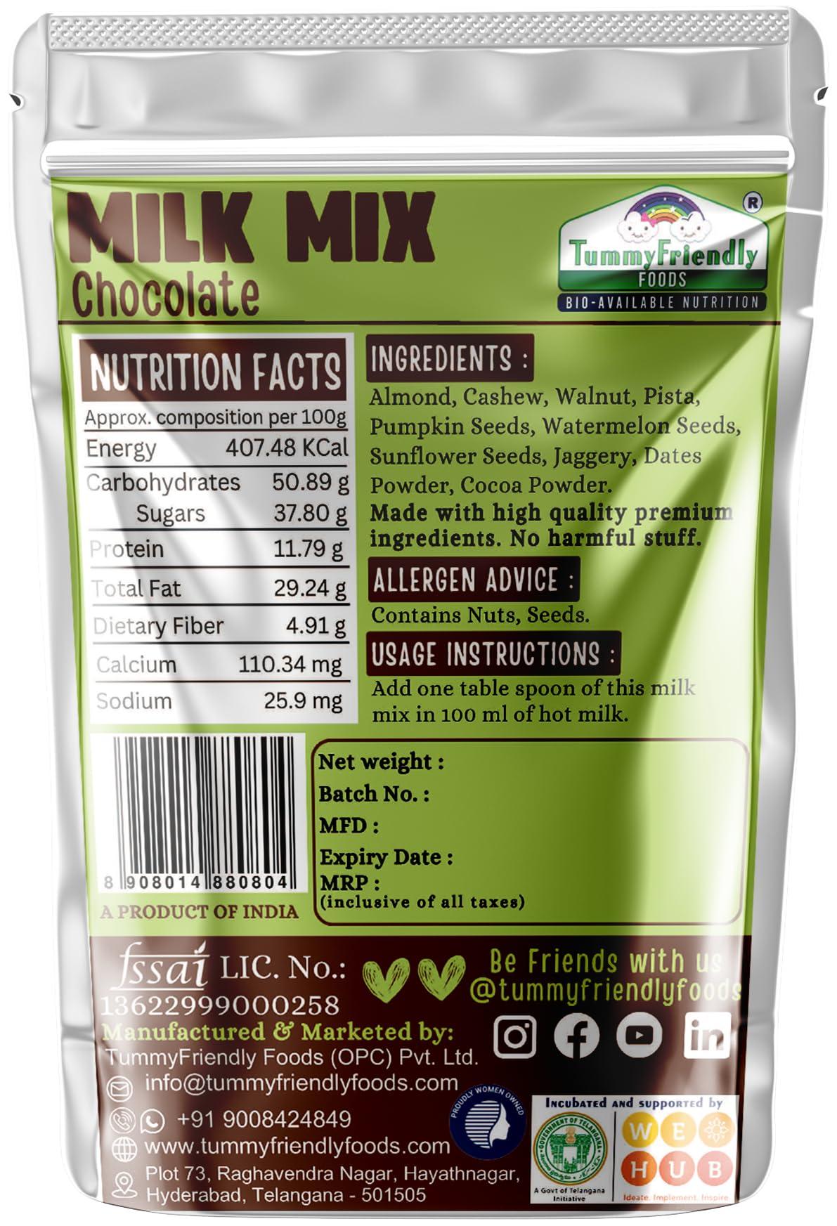 TUMMY FRIENDLY Tummy Friendly Chocolate Milk Mix for kids. Nuts,Seeds, Jaggery + Ccocoa powder, healthy milk mix for toddlers, 1 year, 2 year old baby and elder kids. kids chocolate milk powder mix - 200g Pack