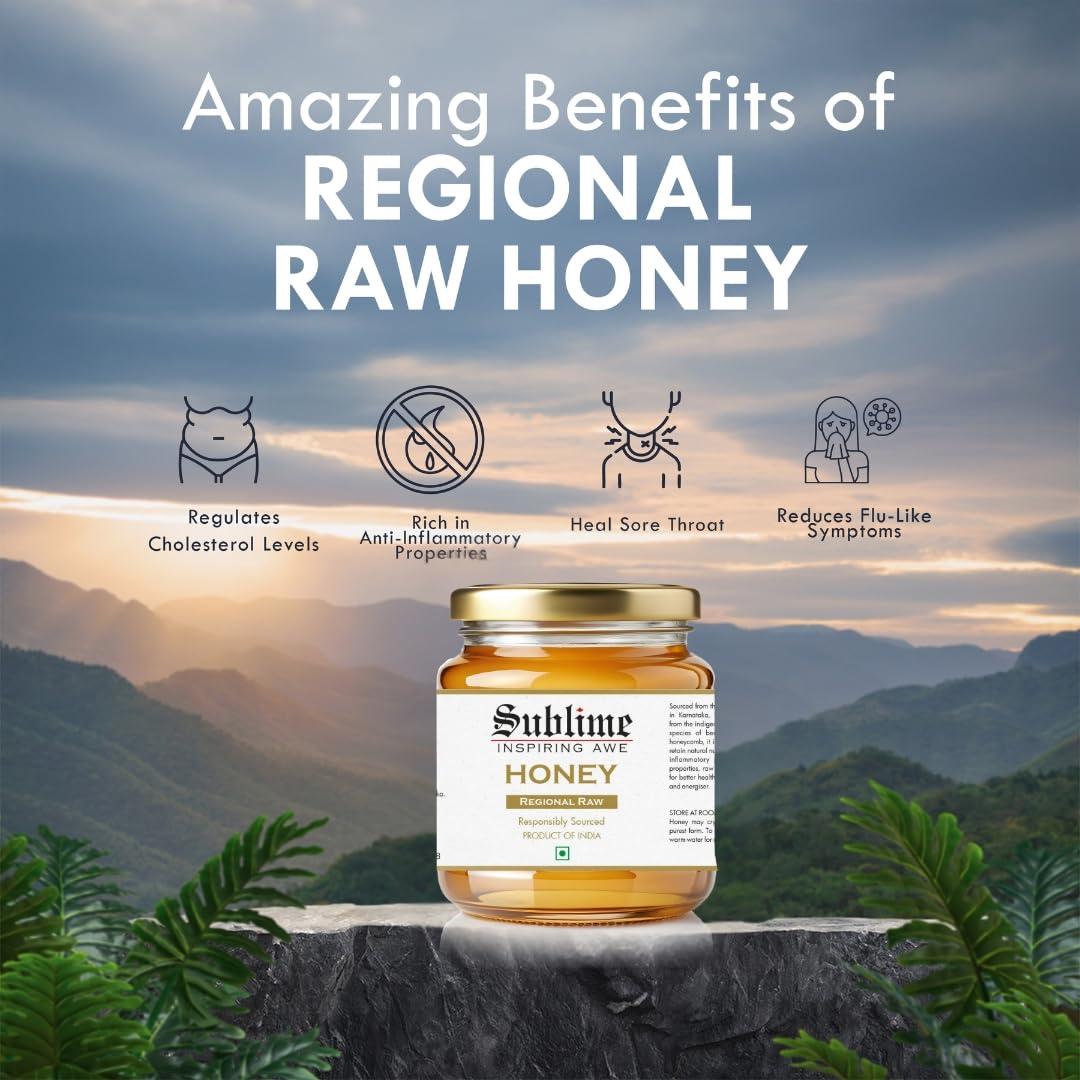 Sublime Inspiring Awe Sublime House of Tea | Regional Raw Honey (225g) | No Added Sugar | Pure Raw, Unprocessed and Organic | Rich in Antioxidants | Naturally Sweet | Keeping Sugar Cravings at Bay