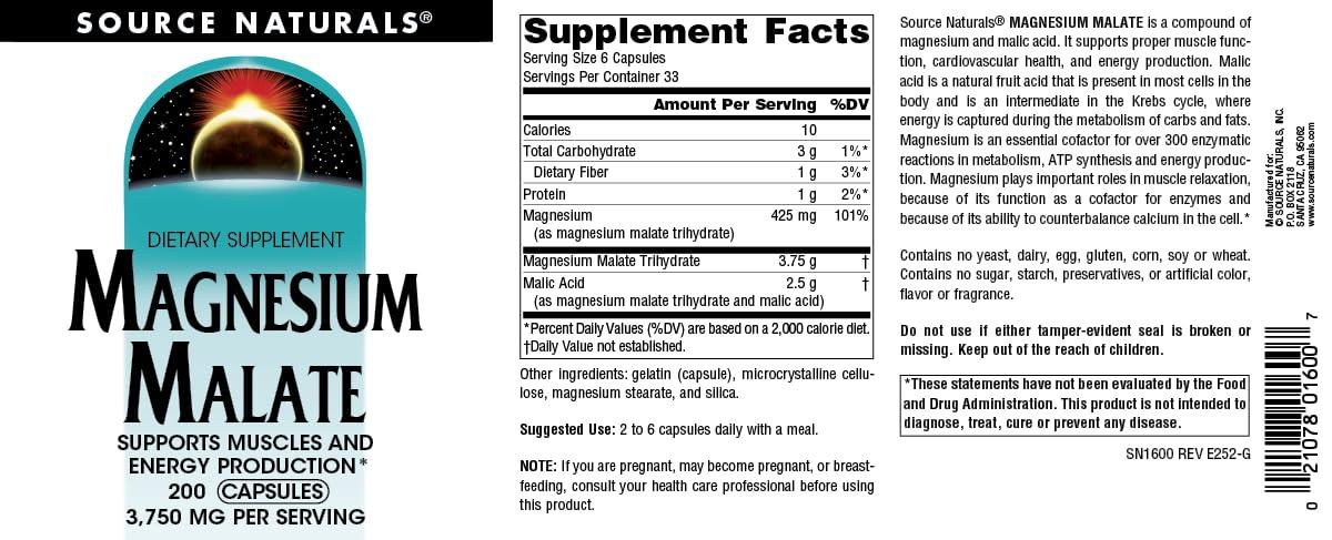 Source Naturals Source Naturals Magnesium Malate - 200 caps - 625 mg