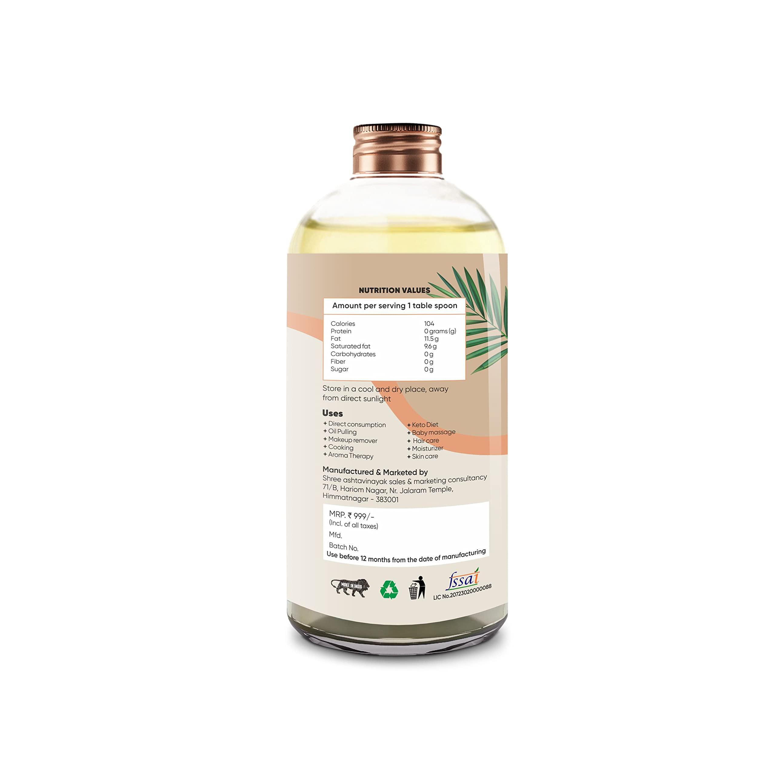 THE PEACOCK BOX ABSOLUTE ORGANIC The Peacock Box Organic Extra Virgin cold pressed Coconut Oil | Derived From Coconut Milk Cream | for Hair, Skin, and Cooking - 500 Ml