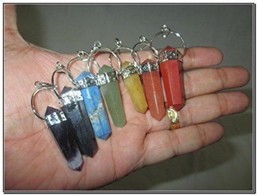 Jet International Crystal JET Spectacular Double Terminated Chakra Pencil Point Pendant Set With 40 Page Free Booklet on Jet International Crystal Therapy Gemstone Healing Reiki - 7 Stones