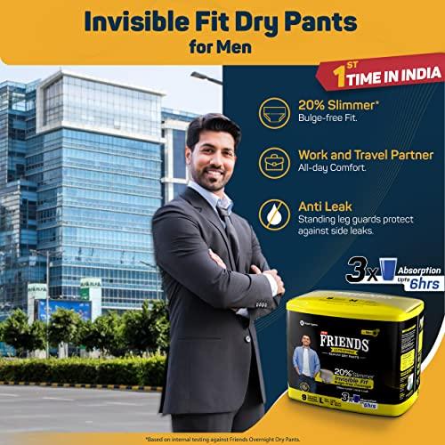 Friends Friends UltraThinz Slim Fit Adult Diapers (Dry Pants) for Men - Large – 9 Count - with thin design, grey colour, and anti-rash - Waist Size 25-48 Inch ;6 3.5-122 cm
