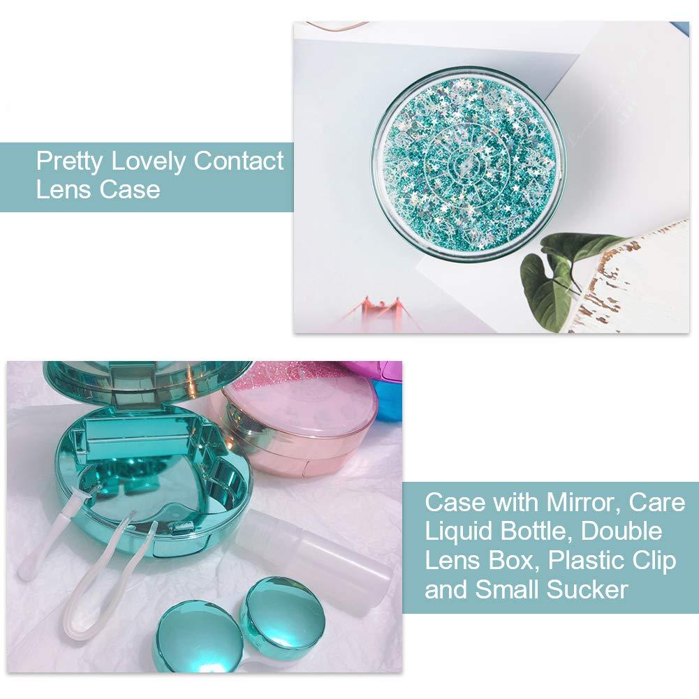 ORIONE Cute Fashion Contact Lens Case, Color Sparkles Contact Lens Care Vision Care Nobleness Contact Lens Cases Kit with Mirror, Tweezers, Stick Connection, Keep Contact Lens from Drying (Green)
