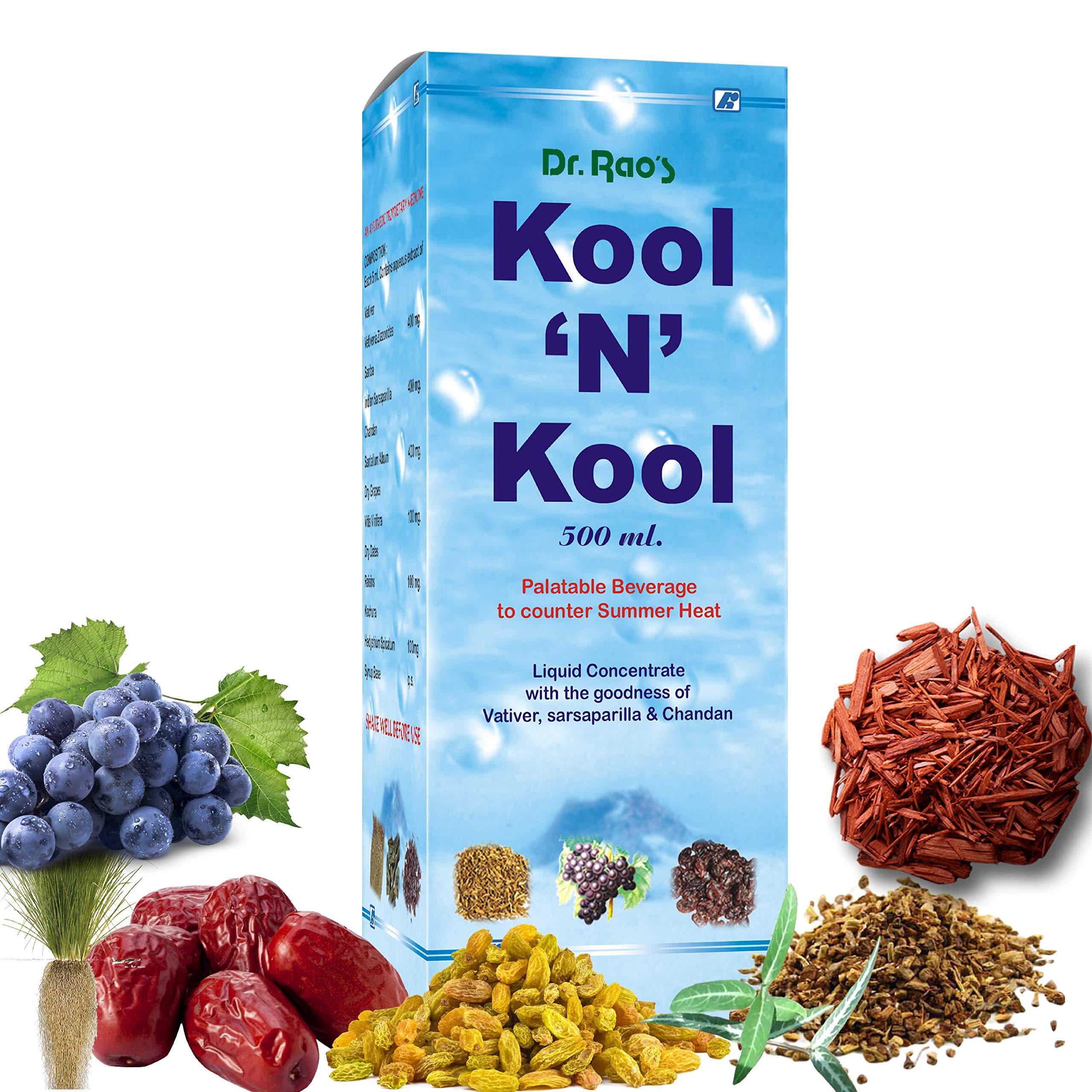 Dr.Rao's Dr.Rao's KOOL N KOOL Ayurvedic Summer Beverage Enriched with Sugandhi(nannari), vativer, chandan, dry dates dry grapes - 100% Natural - 500ml - Pack of 1.