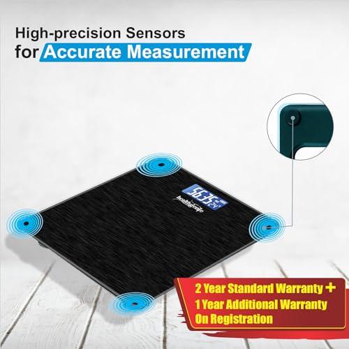 Healthgenie Healthgenie Weight Machine for Body Weight With 3 Yrs Warranty & Thick Tempered Glass LCD Display Digital Weighing Machine (Brushed Black) HD-221