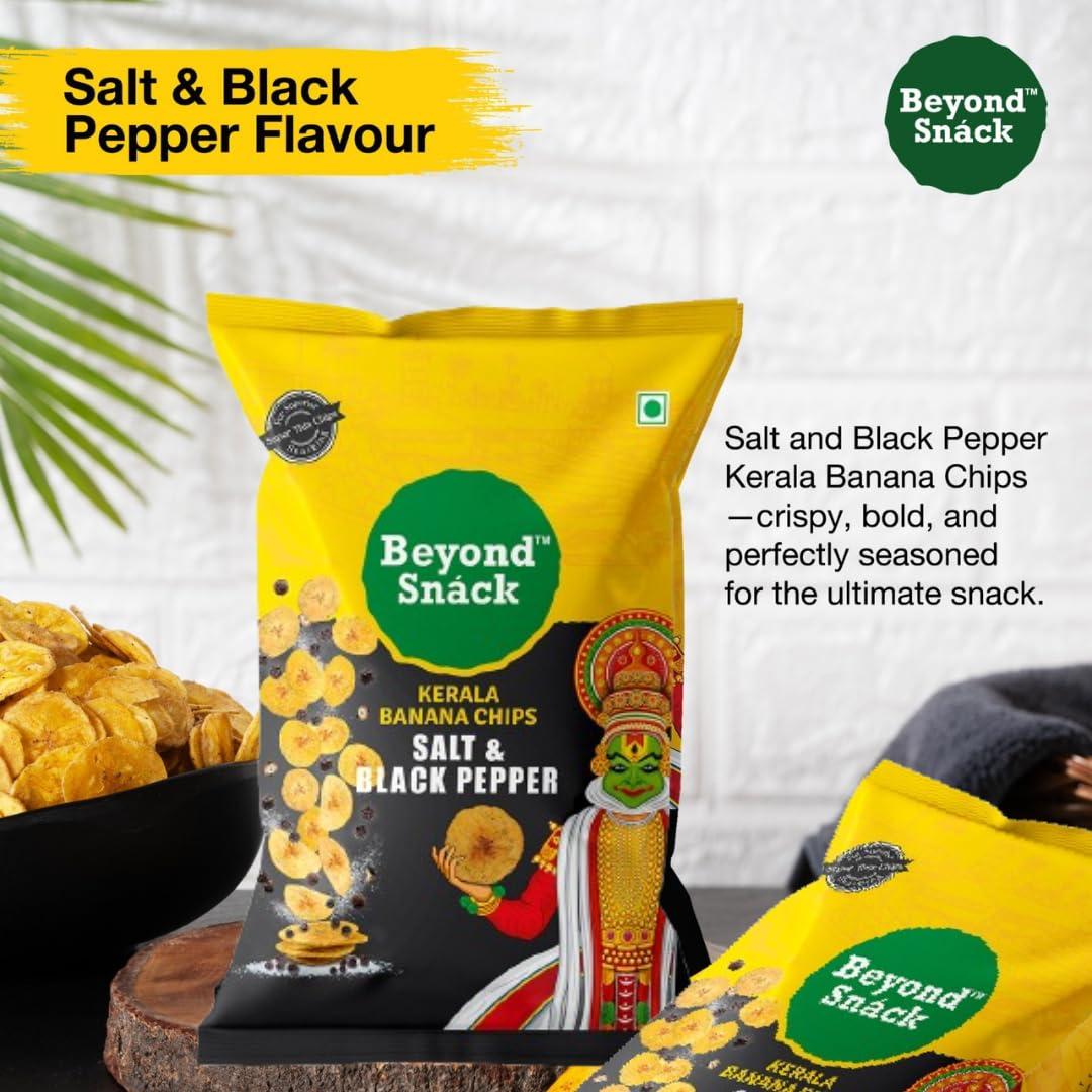 Beyond Snáck Beyond Snack Kerala Banana Chips Thin Cruchy Crispy Snacks Salt and Pepper Flavour 300g (100g*3) - Family Pack