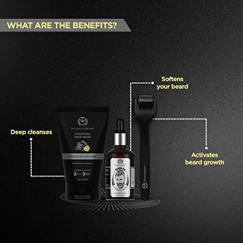 The Man Company The Man Company Beard Growth Kit with Almond & Thyme Beard Growth Oil for Men, Charcoal Face Wash & Beard Activator (Derma roller) For Fast Beard Growth (Set of 3)