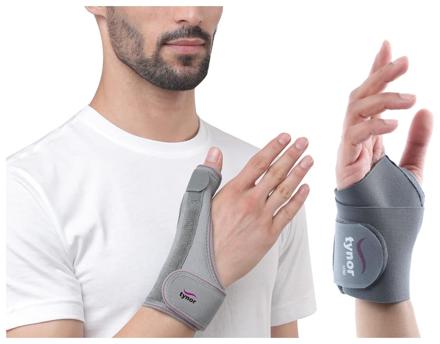 TYNOR Tynor Thumb Spica Splint, Grey, Universal Size, 1 Unit & Tynor Wrist Brace with Thumb for wrist support, Grey, Universal Size, Non toxic,1 Unit