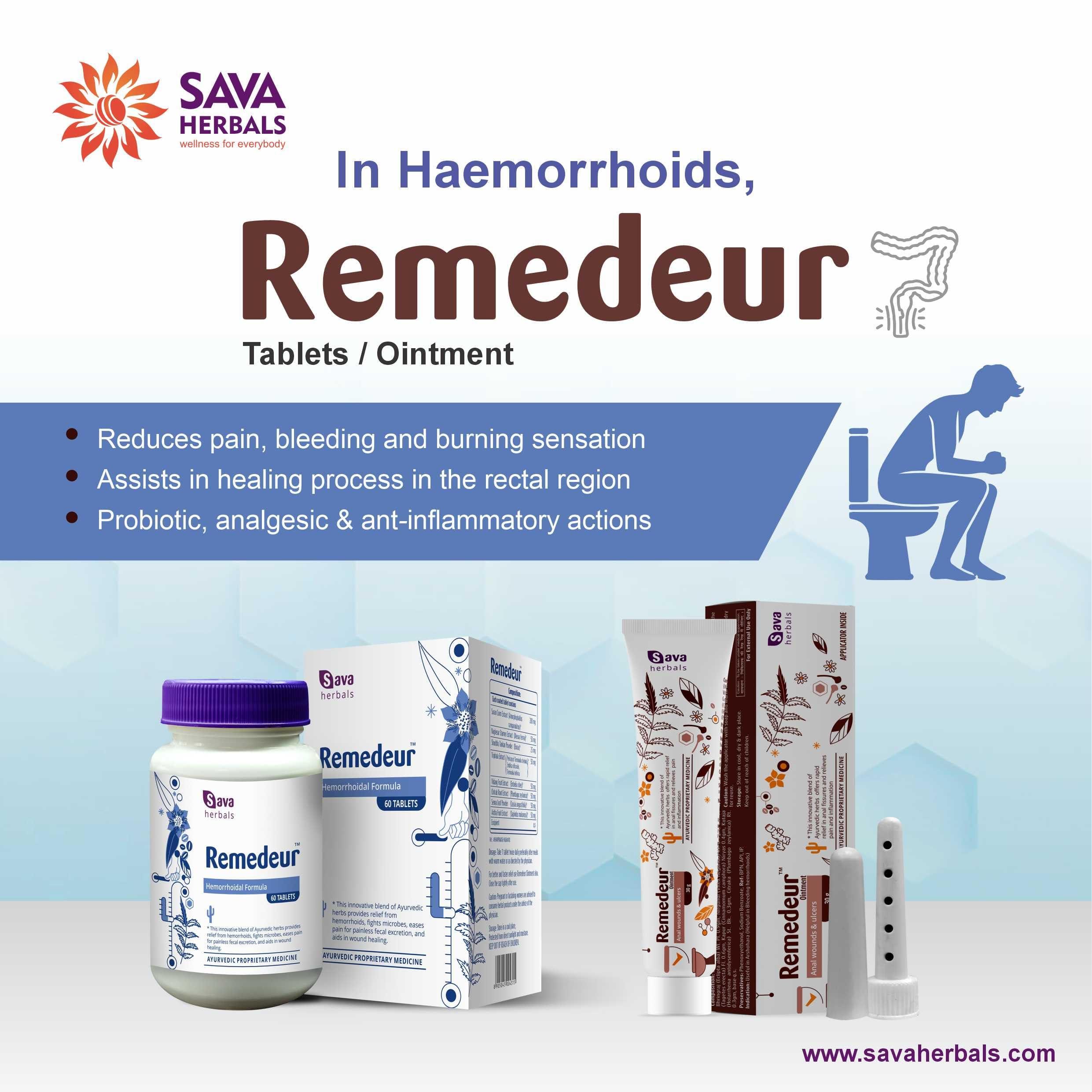 Sava Herbals Remedeur Tablets Quick Relief in Hemorrhoids (Piles), Anal Fissures & Fistula