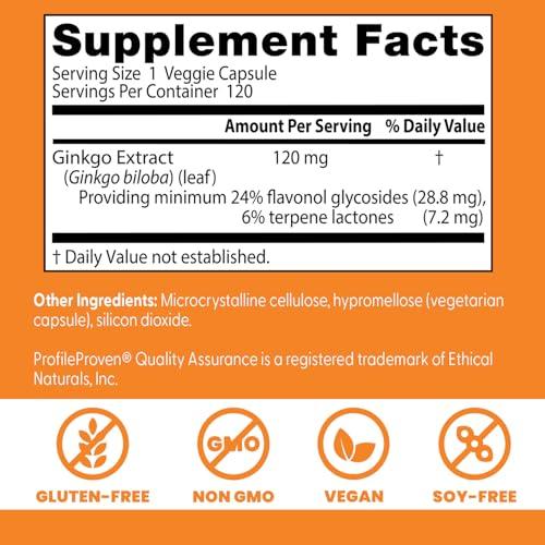 Doctor's BEST Doctor's BEST Extra Strength Ginkgo, Non-Gmo, Gluten Free, Vegan, Soy Free, Promotes Mental Function And Memory, 120 Mg, 120 Count (Pack Of 1) - Capsule