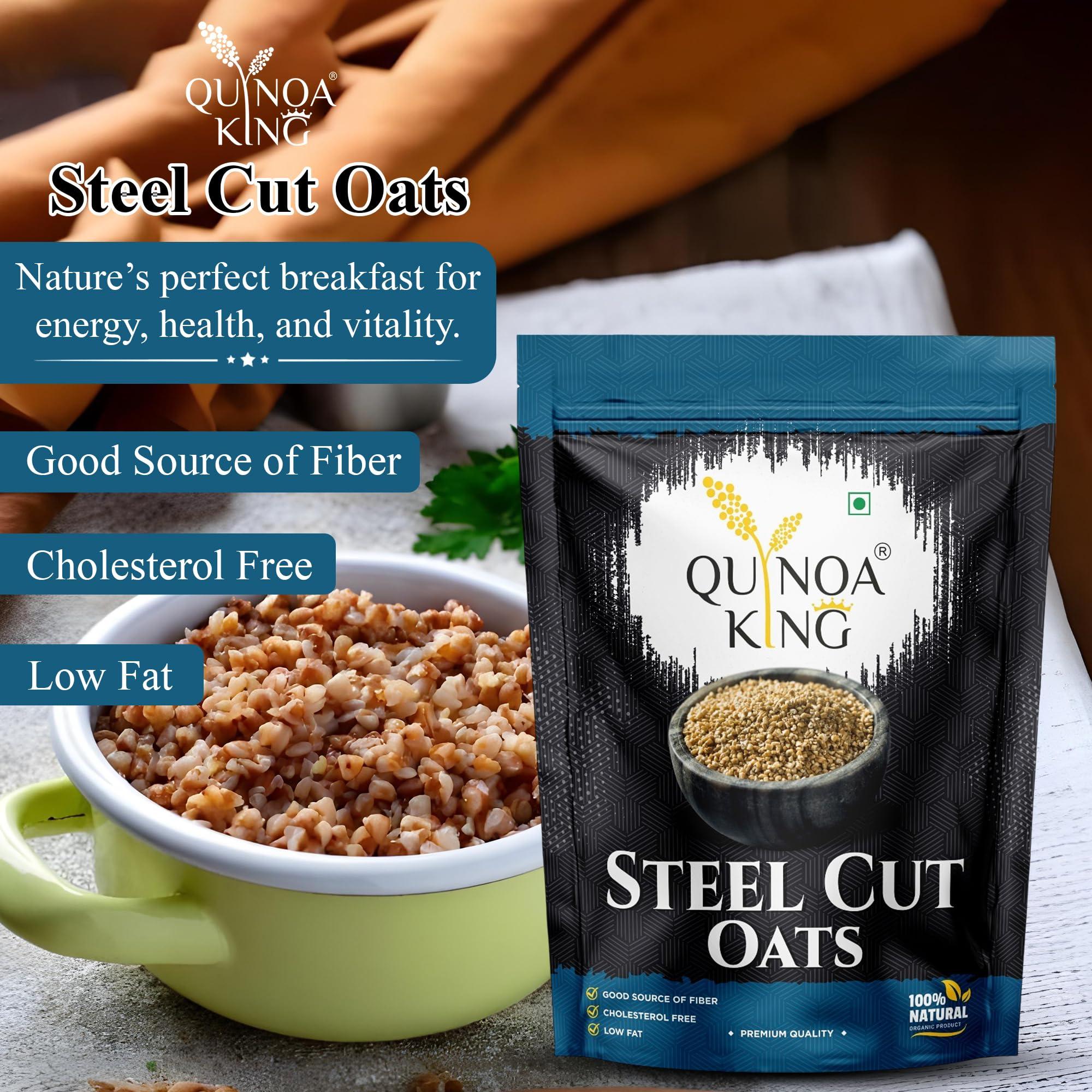 QUINOA KING QUINOA KING Steel Cut Oats 5Kg |(5 Pack Of 1kgs Packets) Gluten Free Oats | Diet Food | Healthy Breakfast | High in Protein and Fibre