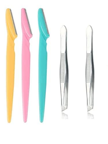 Generic 3Pcs Eyebrow Razors -Eyebrow Razor and Face Razor for Women,Multipurpose Exfoliating Tool, Face Razor and Eyebrow Shaper for Women or Man With 2Pcs Tweezer