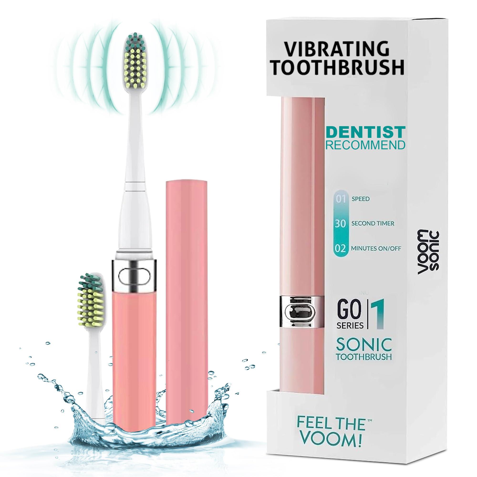 Voom Sonic Voom Sonic Go 1 Series Travel Electric Toothbrush | Battery Operated Sonic Toothbrush for Adults & Kids, Pink