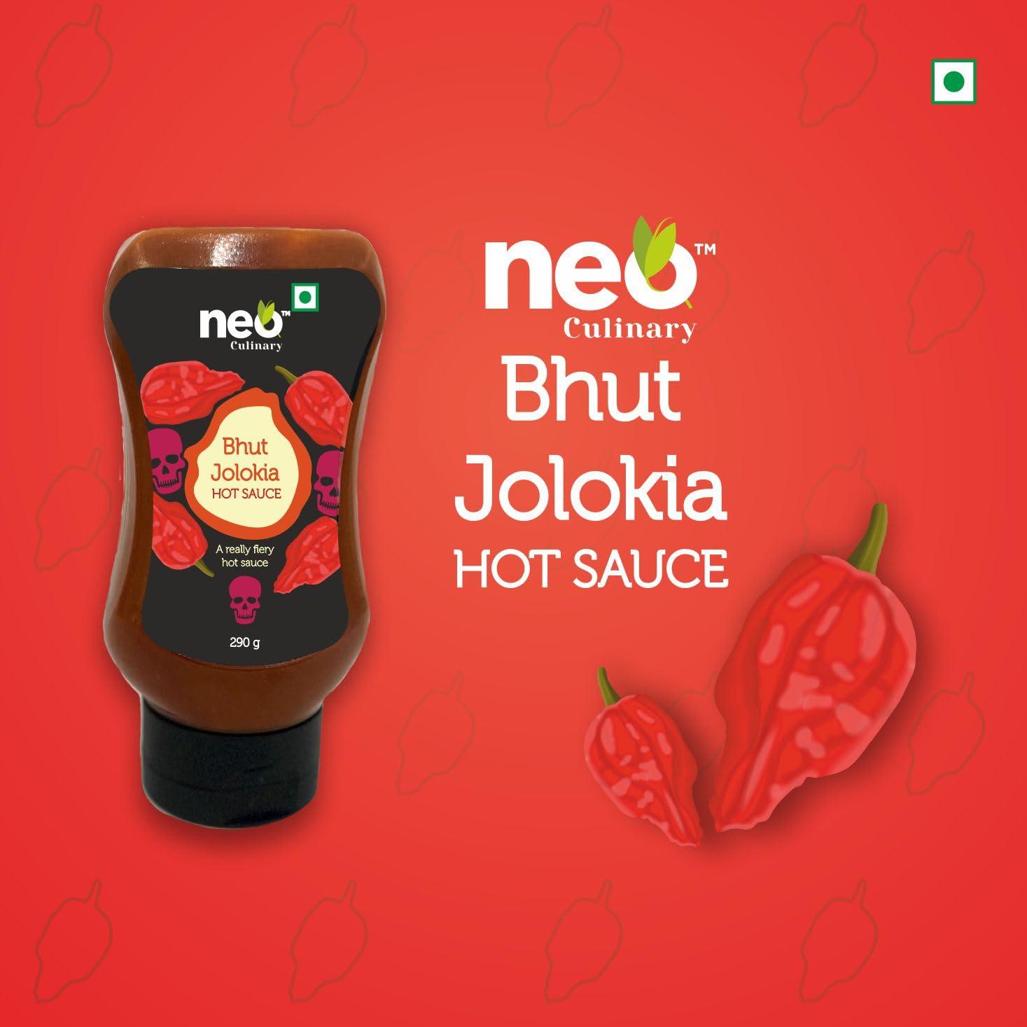 Neo Neo Bhut Hot Sauce 290g I Made of Ghost Peppers (Bhut Jolokia) I P1 I Extra Spicy Chilli Sauce I Topping & Dip for Snacks, Mix with Cheese, Mayonnaise I Ready to Eat Food I Farm Fresh I 100% Vegan I 290g (Pack of 1)