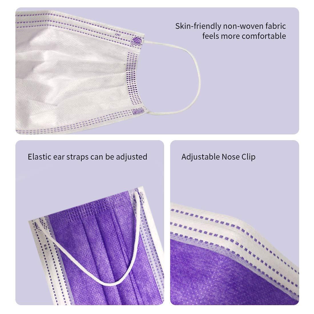 ApePal Face Mask,Dustproof Disposable 3-ply Face Mask,Breathable 3 Layer Protection,Sanitary Masks,Safety Mask,Anti-water,Purple(50 pcs)